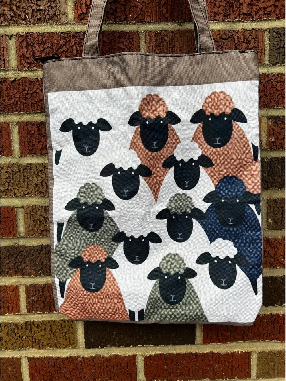 Earthy Multicolored Sheep Canvas Zipper Tote Purse Bag